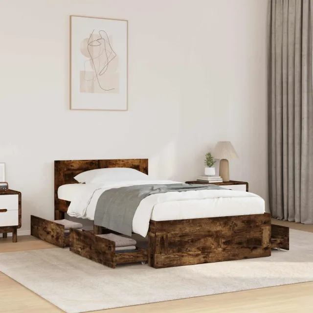 vidaXL Bedframe met lade met opslag 2 st Gerookt eiken Bewerkt hout Bruin