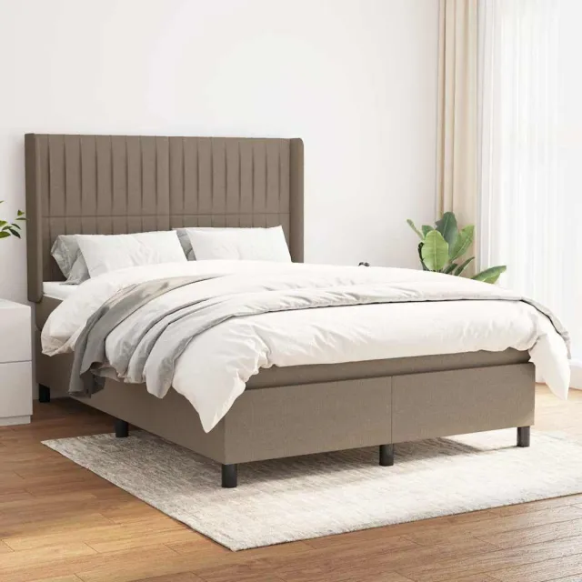 vidaXL Boxspring met matras stof taupe 140x190 cm