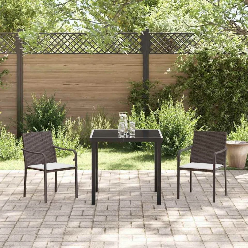 vidaXL Tuin eettafelset 3 st Bruin en zwart PE Rattan, foto 3