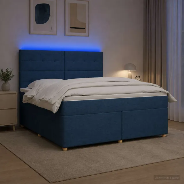 vidaXL Boxspringbed met matras met hoofdeinde Blauw 160 x 200 cm Stof