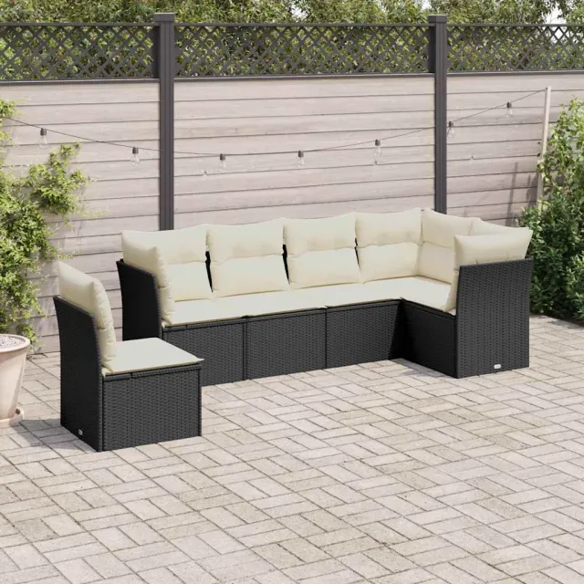 vidaXL 6-delige Loungeset met kussens poly rattan zwart, foto 2