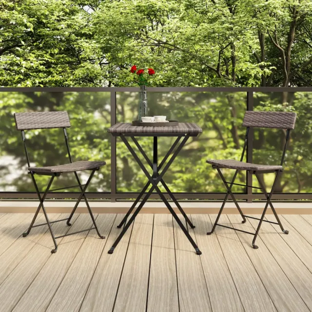 vidaXL 3-delige Bistroset inklapbaar poly rattan grijs, foto 2
