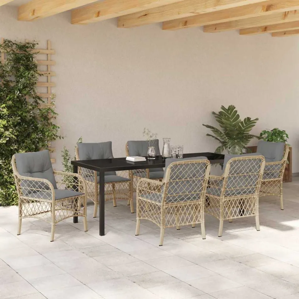 vidaXL Tuin eettafelset 7 st Beige poly rattan, foto 3