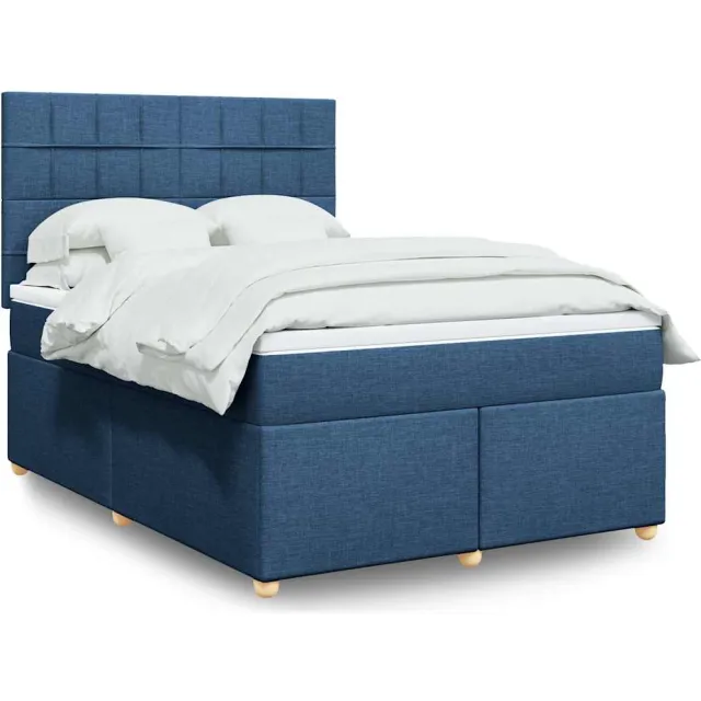 vidaXL Boxspring met matras stof blauw 140x190 cm