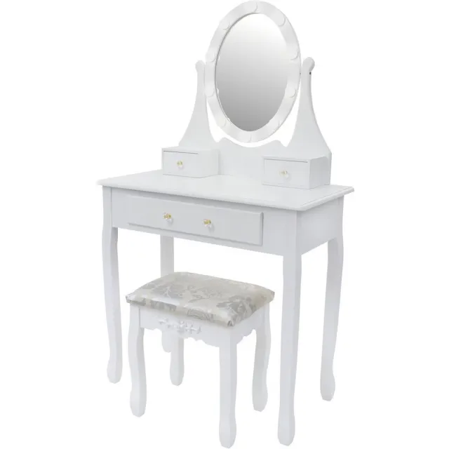 Viking Choice Kaptafel met spiegel - 80x40x137 cm - met LED verlichting en krukje - wit