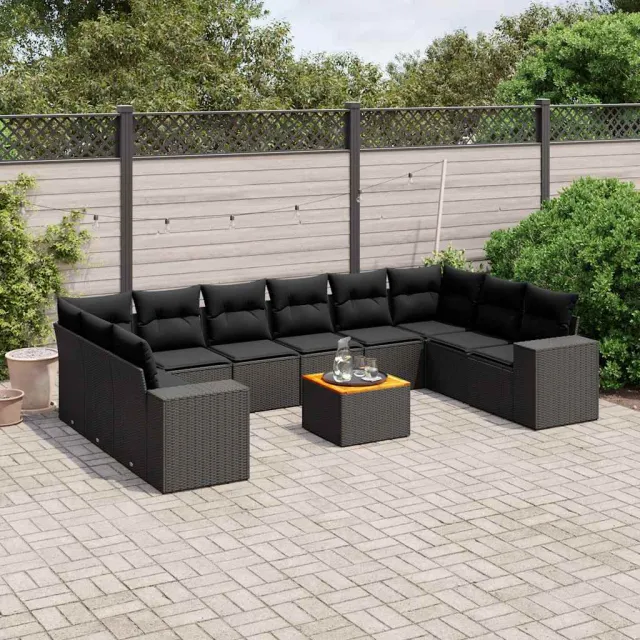 vidaXL 11-delige Loungeset met kussens poly rattan zwart, foto 2