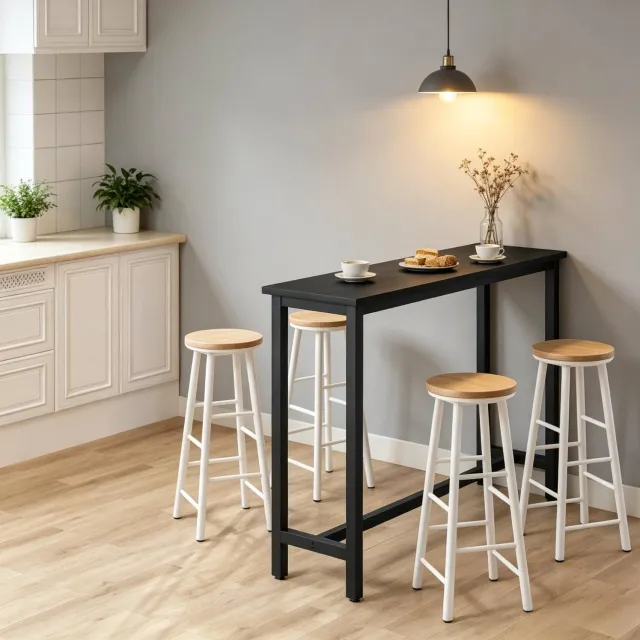 CHICFURN Bartafel 140 cm - verstelbare voetjes - metalen frame - keuken en bar - MDF en metaal - zwart