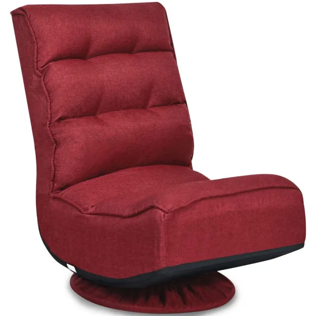 Costway Lazy Sofa Vloerstoel, 360 graden draaibaar, vloerstoel met 5-voudig verstelbare rugleuning, gamestoel gevoerd, vloerbank, meditatiestoel tot 120 kg belastbaar, rood Wijnrood