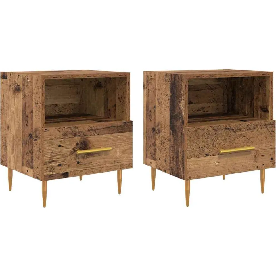 vidaXL Nachtkastje 2 st Oudhout 40 x 35 x 47,5 cm Bewerkt hout bruin, foto 3
