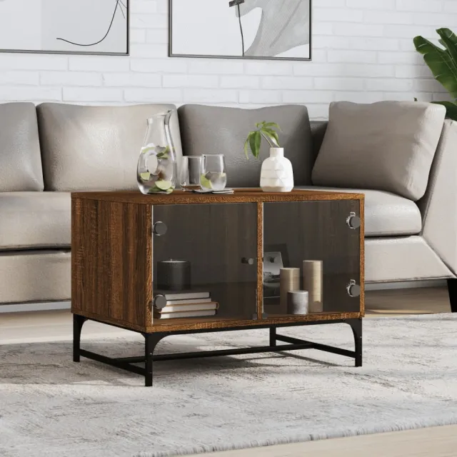 vidaXL Salontafel met glazen deuren 68,5x50x50 cm zwart, foto 2