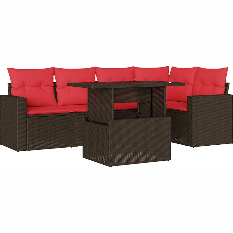 vidaXL 6-delige tuinbankset met kussens, bruin polyrotan, foto 3
