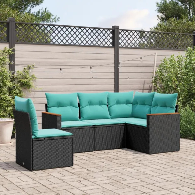 vidaXL 5-delige tuinbankset met kussens van zwart polyrotan, foto 2