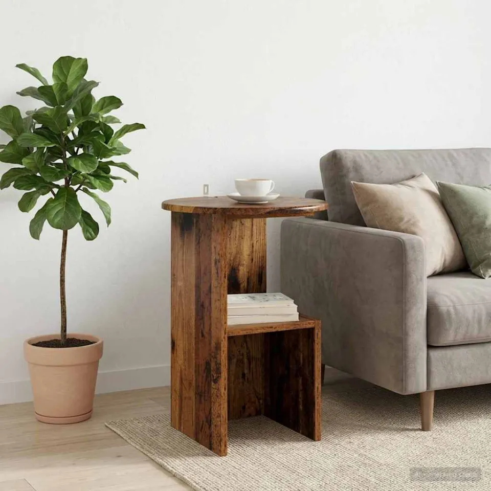 vidaXL Bijzettafel Oud hout Ø 39,5 x 55 cm Bewerkt hout bruin, foto 3