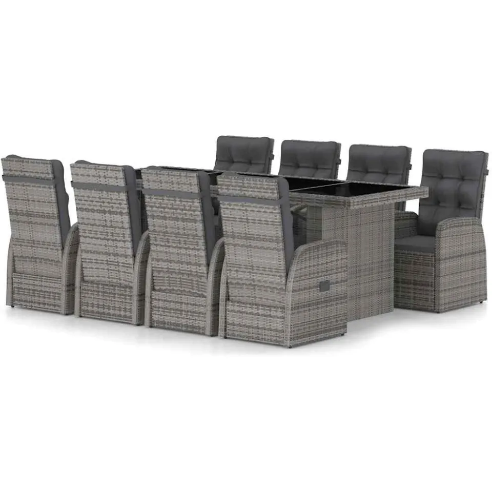 vidaXL 9-delige Tuinset met kussens poly rattan grijs, foto 3