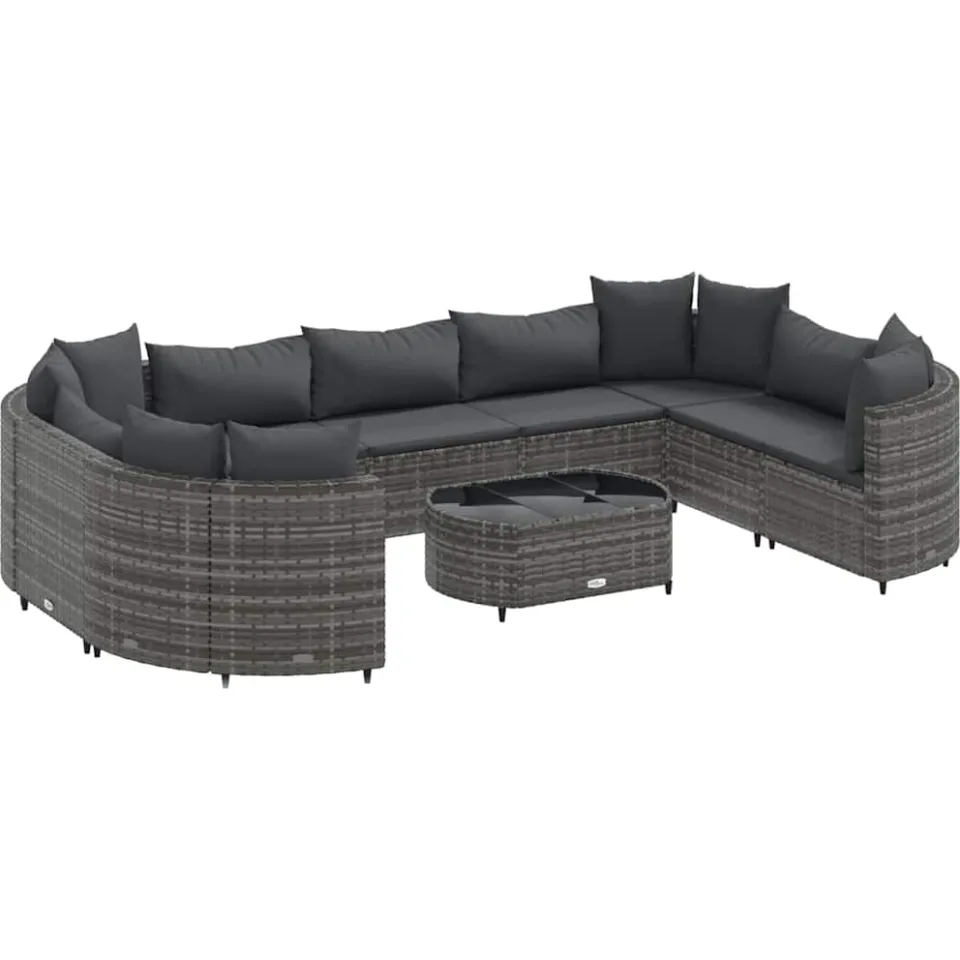 vidaXL 10-delige Loungeset met kussens poly rattan grijs, foto 3