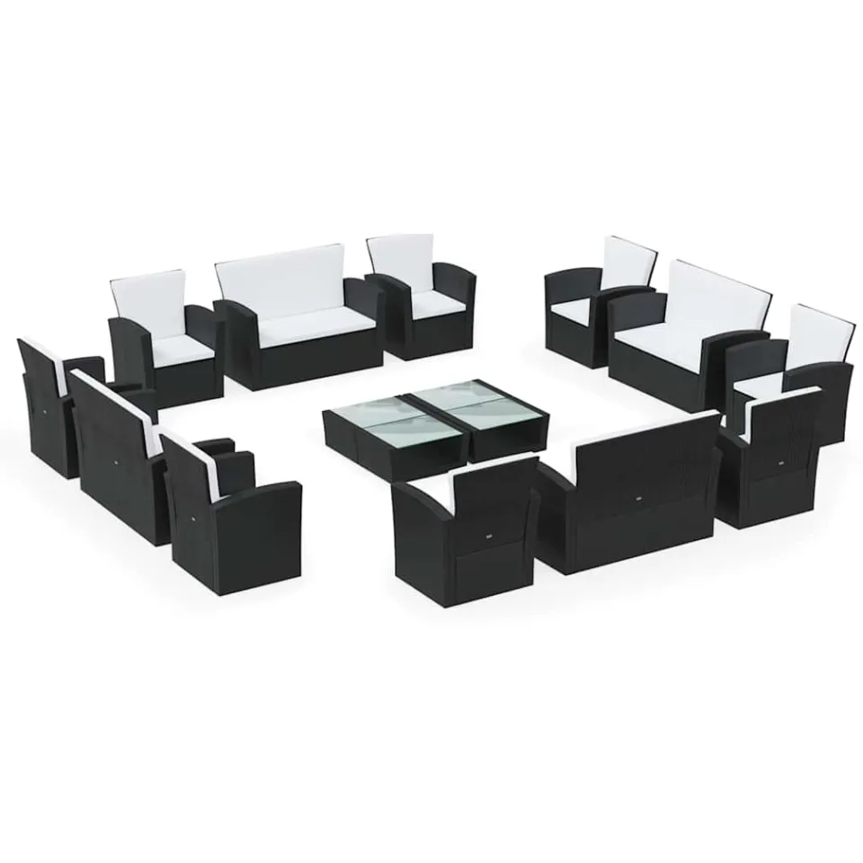 vidaXL 16-delige Loungeset met kussens poly rattan zwart, foto 3
