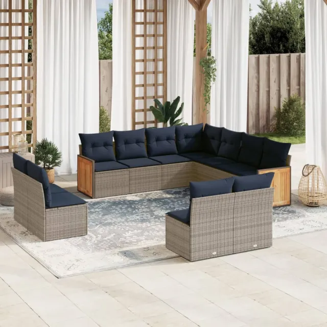vidaXL 11-delige tuinbankset met kussens, grijs polyrotan, foto 2