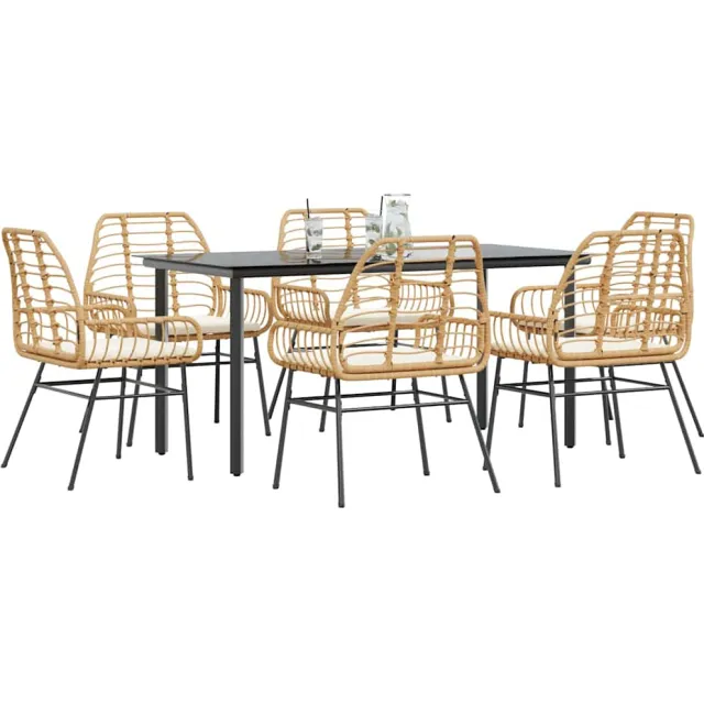 vidaXL 7-delige Tuinset met kussens poly rattan glas bruin