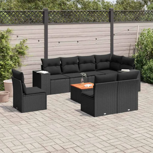 vidaXL 9-delige Loungeset met kussens poly rattan zwart, foto 2