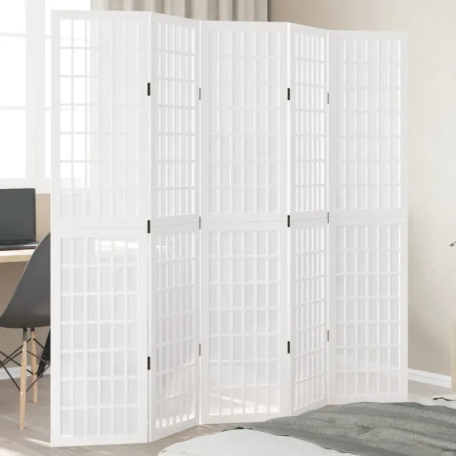 vidaXL Kamerscherm met 5 panelen massief paulowniahout wit, foto 2