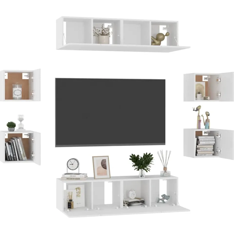 vidaXL 8-delige Tv-meubelset bewerkt hout wit