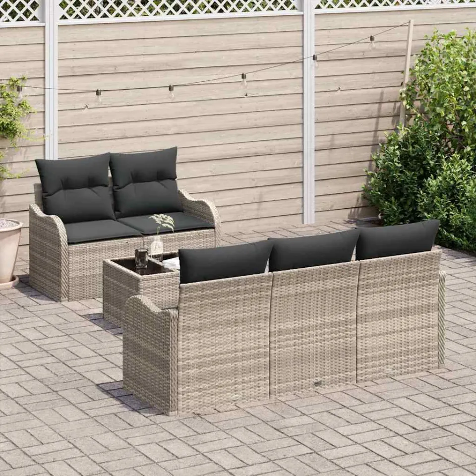 vidaXL Tuin Sofa Set Lichtgrijs poly rattan, foto 3