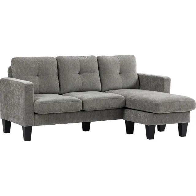 Homona L-vormige hoekbank - Met omkeerbare chaise longue - 186 x 130 x 84 cm - Grijsbruin