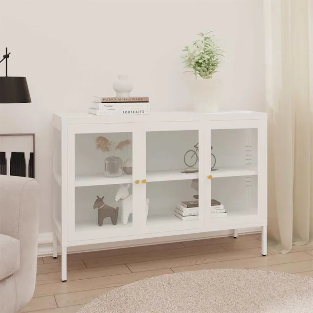 vidaXL Dressoir 105x35x70 cm staal en glas wit, foto 2