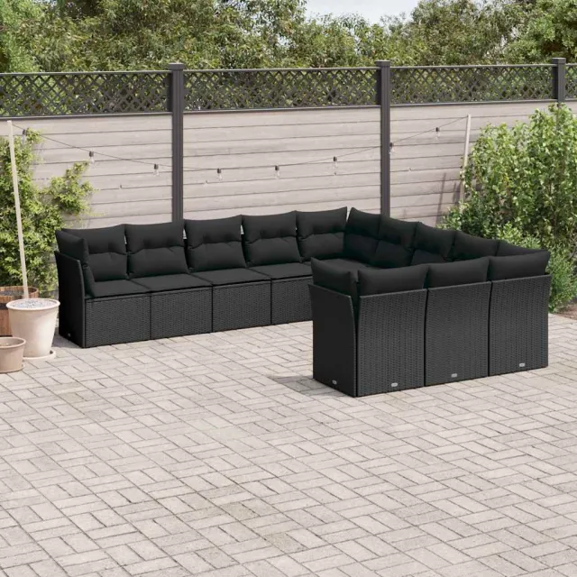 vidaXL 11-delige Loungeset met kussens poly rattan zwart, foto 2