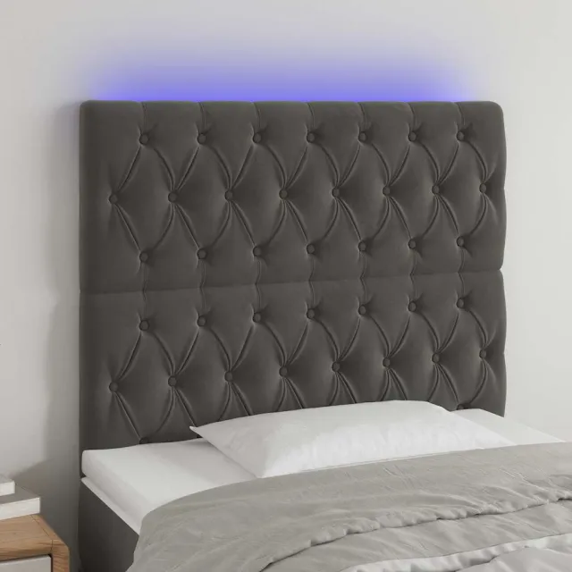vidaXL Hoofdbord LED 100x7x118/128 cm fluweel donkergrijs
