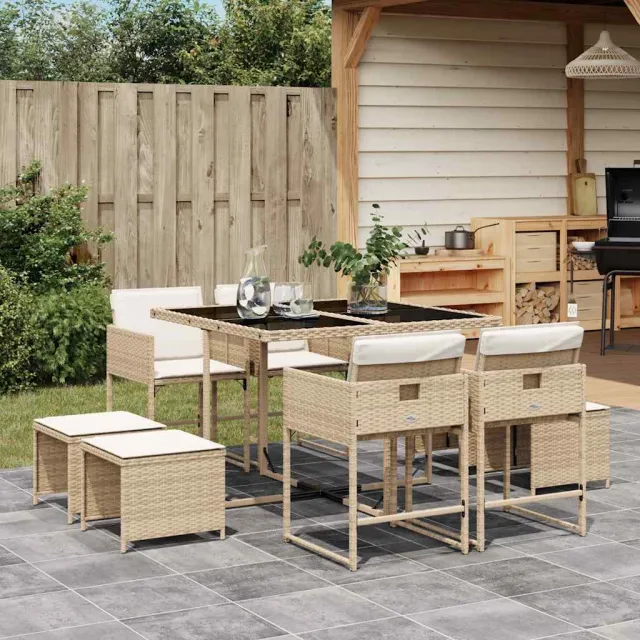 vidaXL 9-delige Tuinset met kussens poly rattan beige, foto 2