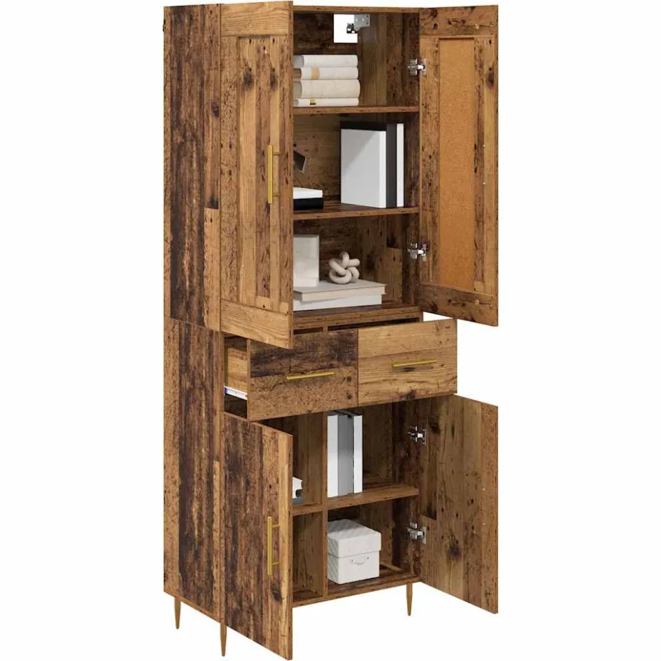 vidaXL Hoge kast Oud Hout 69,5 x 34 x 180 cm Bewerkt hout Bruin