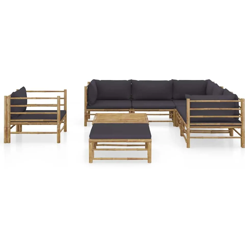 vidaXL 8-delige Loungeset met donkergrijze kussens bamboe grijs, foto 2