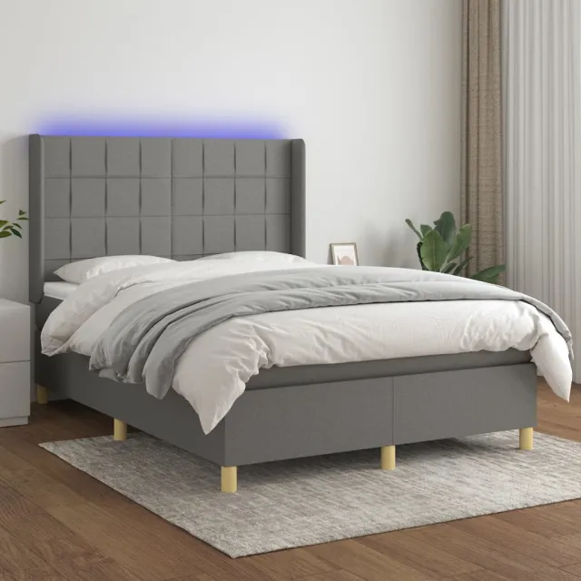 vidaXL Boxspring met matras en LED stof donkergrijs 140x190 cm grijs