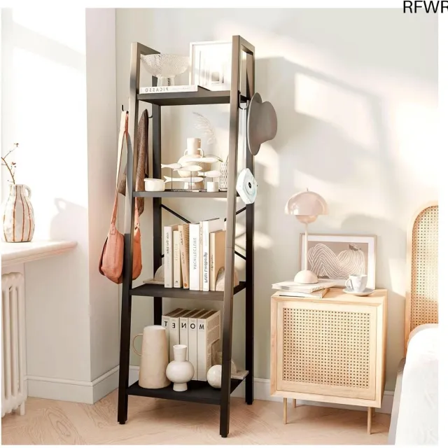 RFWR Boekenkast Ladderrek met 4 Niveaus - Multifunctioneel Stabiel Design voor Woonkamer en Kantoor Zwart