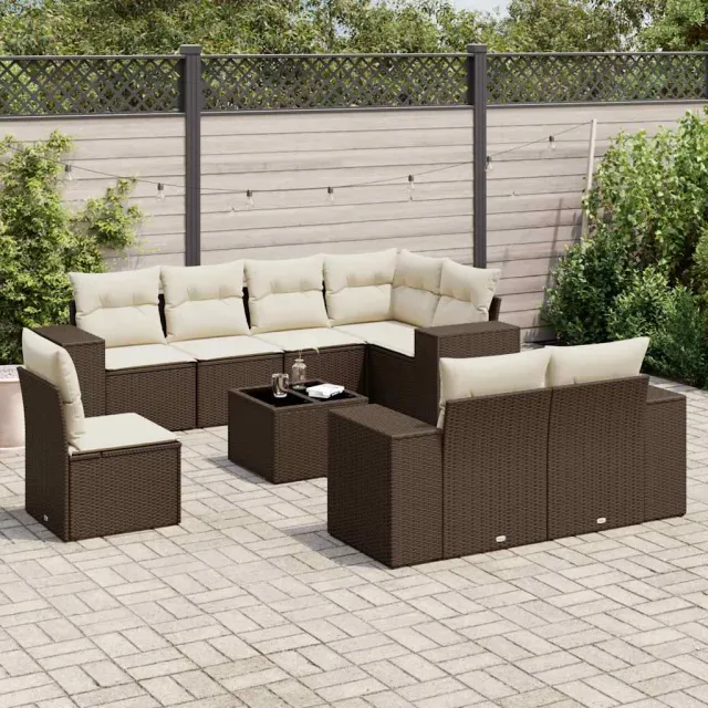 vidaXL 9-delige Loungeset met kussens poly rattan bruin, foto 2
