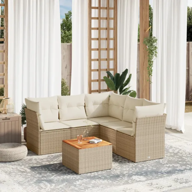 vidaXL 6-delige Loungeset met kussens poly rattan beige, foto 2
