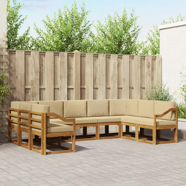 vidaXL Buiten bankenset 9 st 9-zits Natuurlijk en Beige