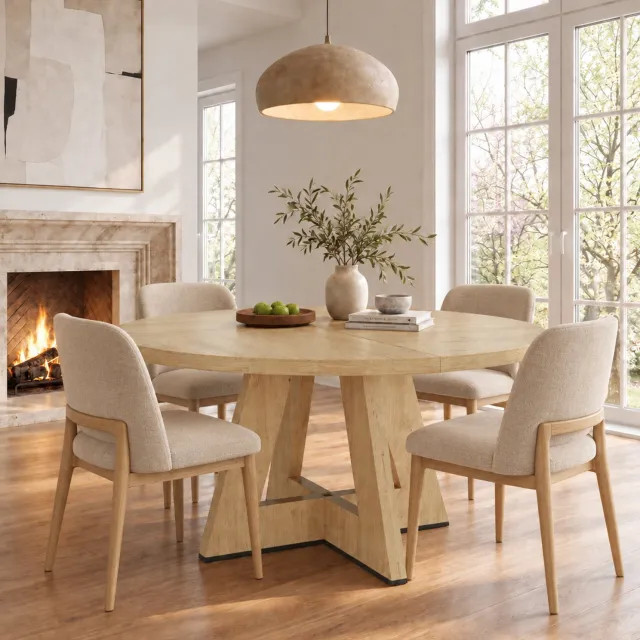 DESMIU Ronde Eettafel - Geschikt voor 4 tot 6 Personen - Scandinavische Stijl voor Eetkamer en Woonkamer - MDF in Eikenkleur - 120 x 120 cm