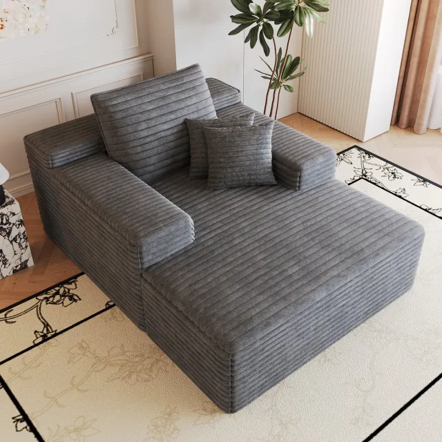 FloraGrace Chaise Longue 115 x 159 cm - Diepe Zitting Met Veerkrachtig Schuim - Woonkamer Slaapkamer Appartement - Ribstof - Donkergrijs