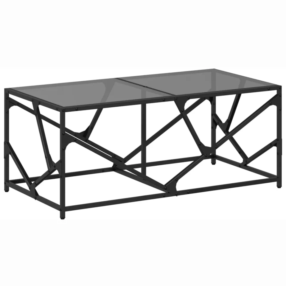 vidaXL Salontafel met zwart glazen blad 98,5x50x41 cm staal, foto 3