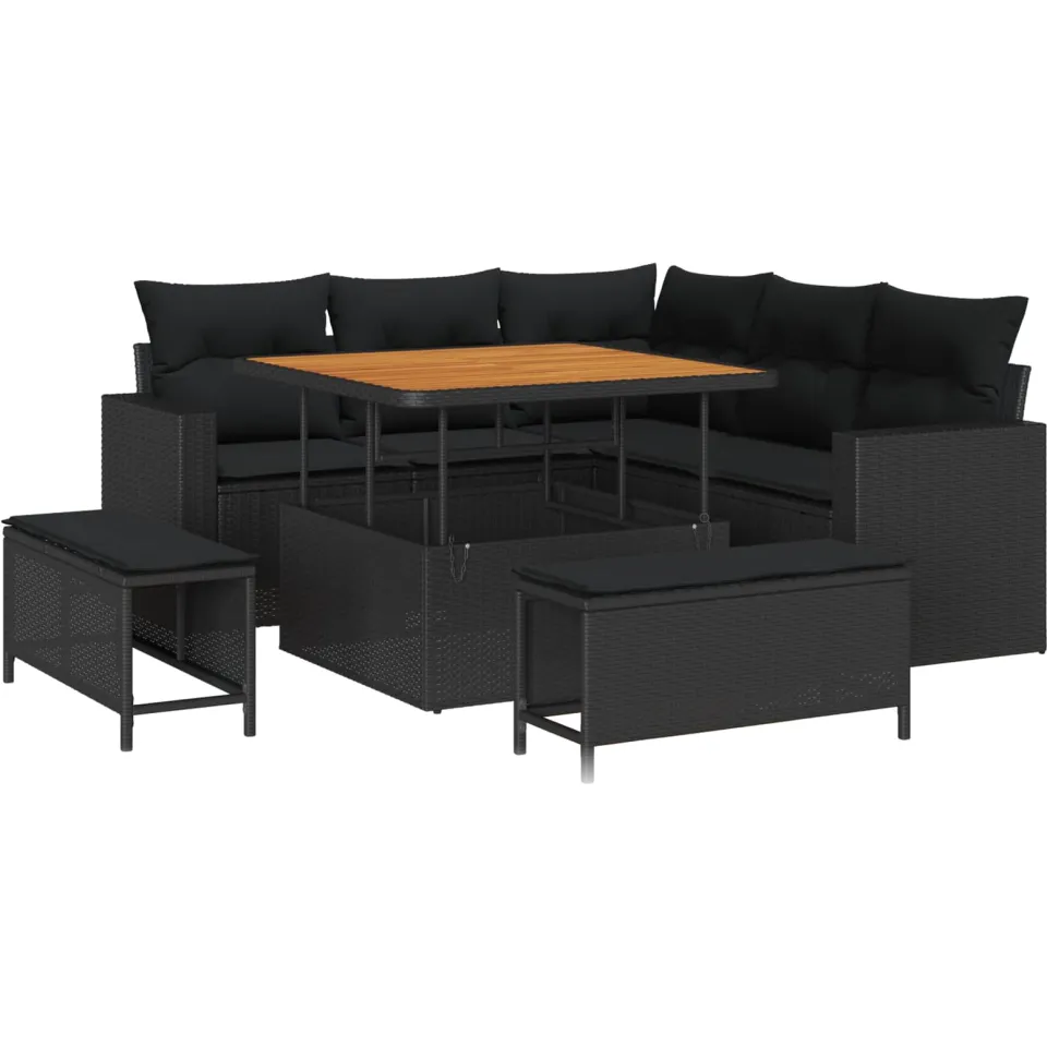 vidaXL Tuinbankenset 8 st Zwart poly rattan, foto 4