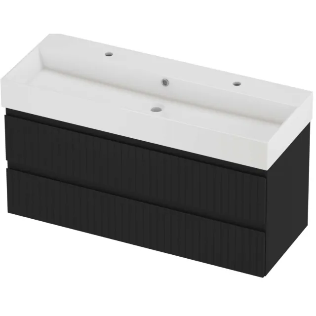 Proline Zara Badmeubelset Porselein Loft 2 Kraangaten Enkel 120x46x65 cm Glans Wit Mat Zwart