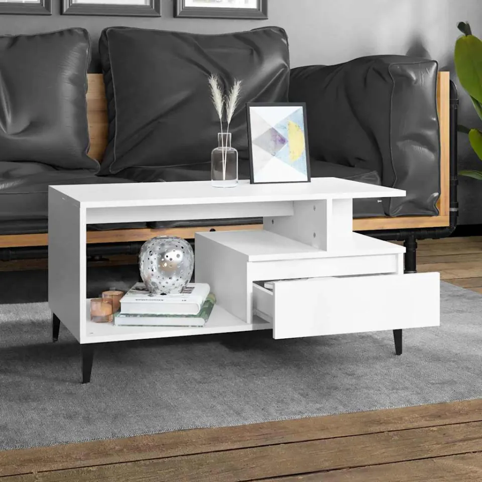 vidaXL Salontafel 90x49x45 cm bewerkt hout wit, foto 3