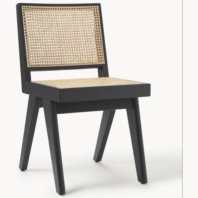 Westwing Collection Houten stoel Sissi met Weens vlechtwerk Beige, Zwart