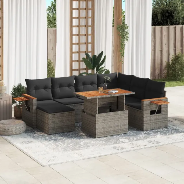 vidaXL 8-delige Loungeset met kussens poly rattan grijs, foto 2
