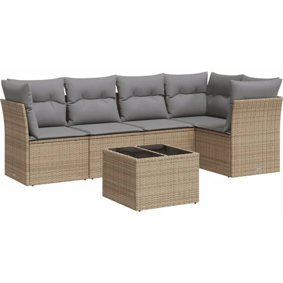 vidaXL 6-delige Loungeset met kussens poly rattan beige, foto 4