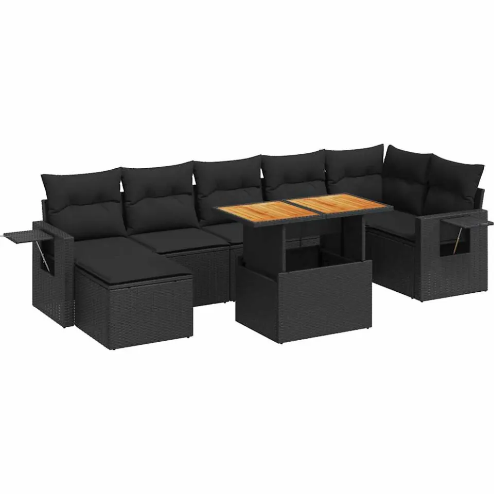 vidaXL 8-delige Loungeset met kussens poly rattan zwart, foto 3