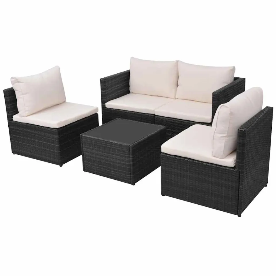vidaXL 5-delige Loungeset met kussens poly rattan zwart