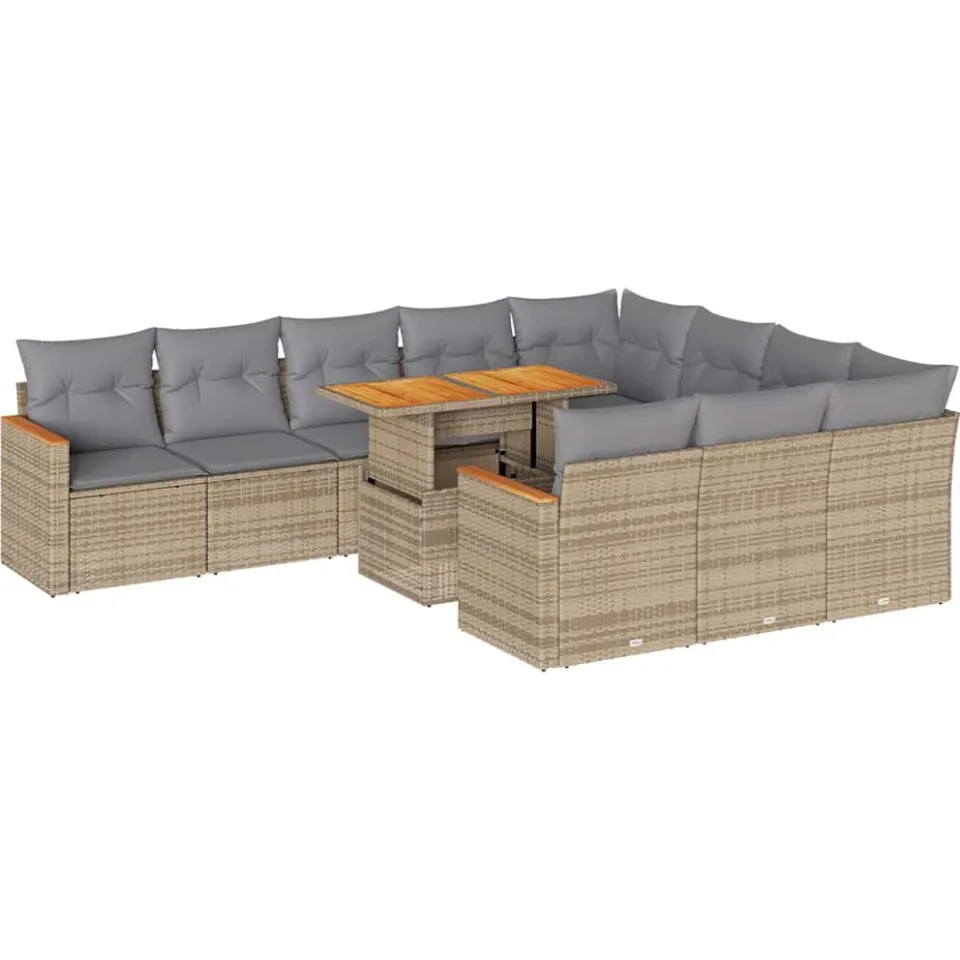 vidaXL 11-delige Tuinset met kussens poly rattan acacia beige, foto 3